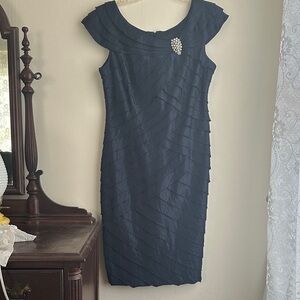 London Times Navy Dress with Pearl Accent